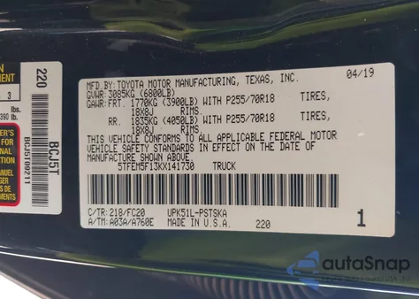 2019 Toyota Tundra Sr5 4.6L V8 z USA, uszkodzony, nr VIN 5TFEM5F13KX141730